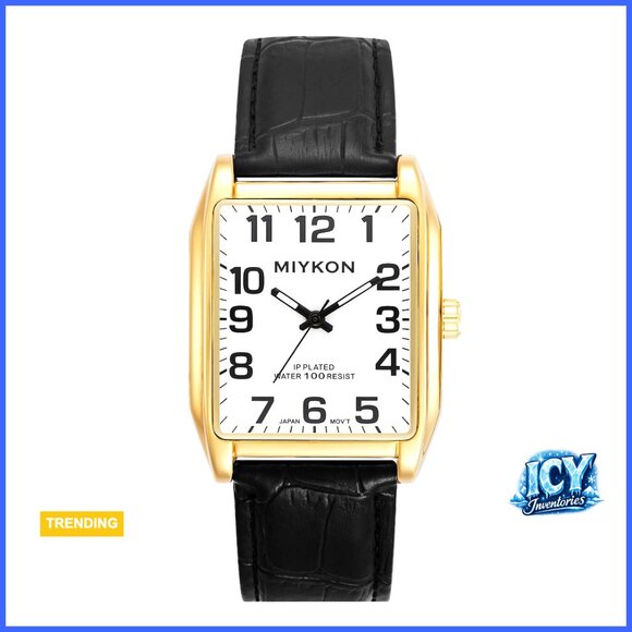 Square Tank Watch with Genuine Leather Strap Japanese Quartz Movement